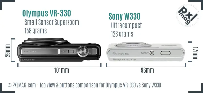 Olympus VR-330 vs Sony W330 top view buttons comparison