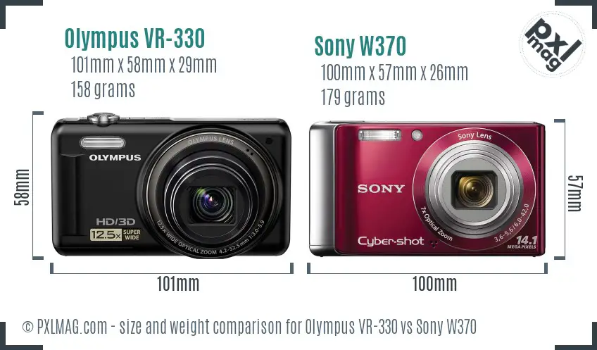 Olympus VR-330 vs Sony W370 size comparison