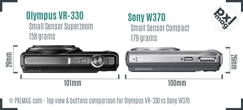 Olympus VR-330 vs Sony W370 top view buttons comparison