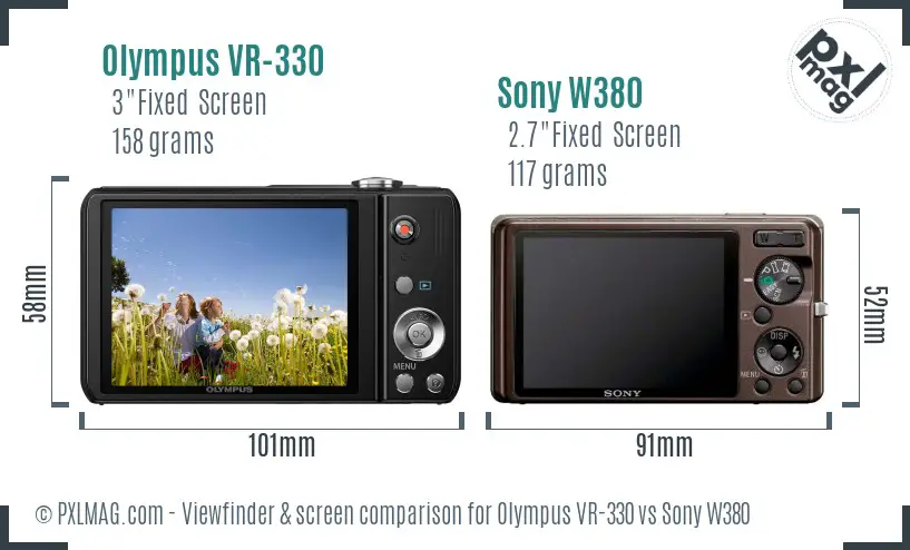 Olympus VR-330 vs Sony W380 Screen and Viewfinder comparison