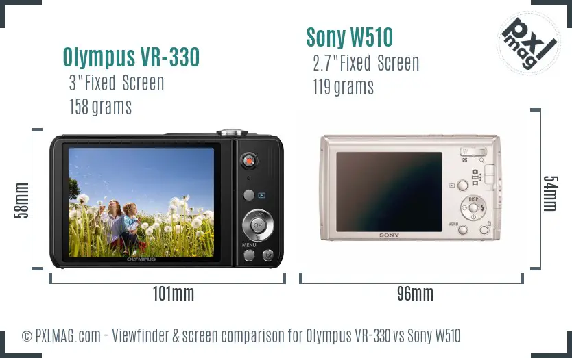 Olympus VR-330 vs Sony W510 Screen and Viewfinder comparison