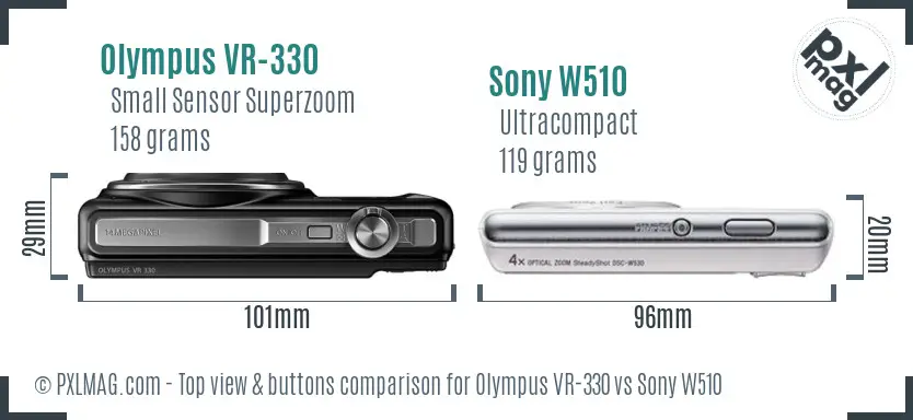 Olympus VR-330 vs Sony W510 top view buttons comparison