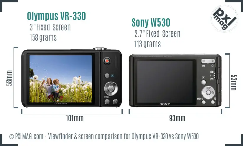 Olympus VR-330 vs Sony W530 Screen and Viewfinder comparison