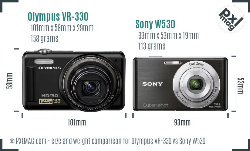 Olympus VR-330 vs Sony W530 size comparison