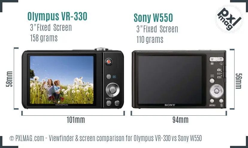 Olympus VR-330 vs Sony W550 Screen and Viewfinder comparison