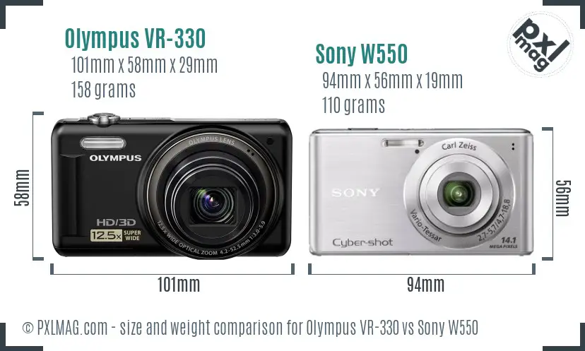 Olympus VR-330 vs Sony W550 size comparison