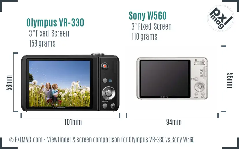 Olympus VR-330 vs Sony W560 Screen and Viewfinder comparison