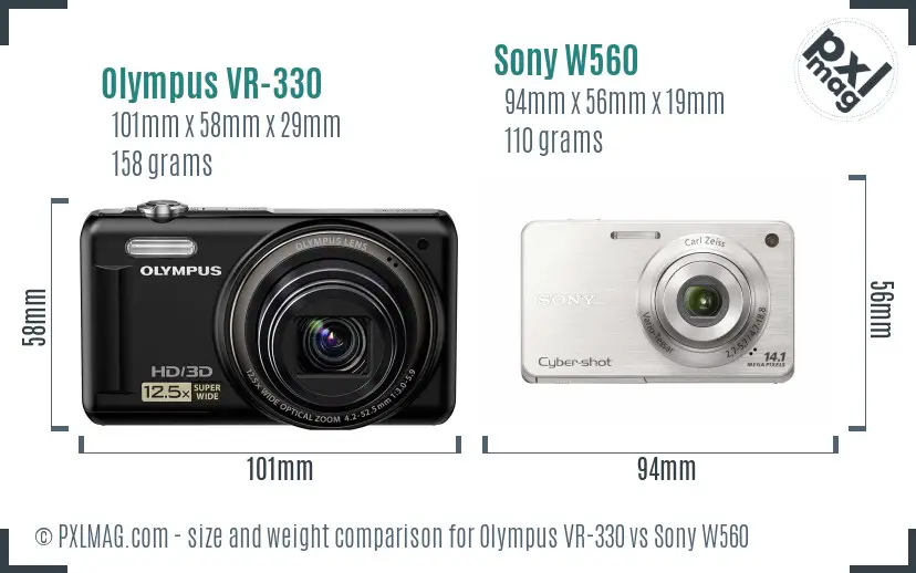 Olympus VR-330 vs Sony W560 size comparison