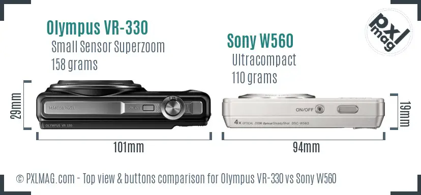 Olympus VR-330 vs Sony W560 top view buttons comparison