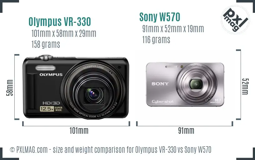 Olympus VR-330 vs Sony W570 size comparison