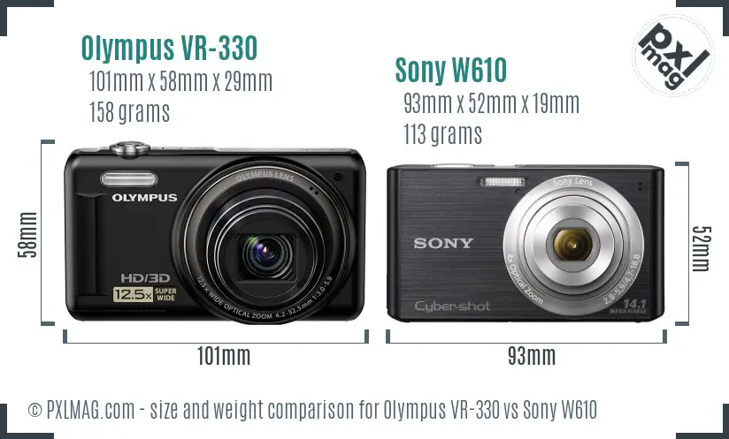 Olympus VR-330 vs Sony W610 size comparison