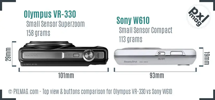 Olympus VR-330 vs Sony W610 top view buttons comparison
