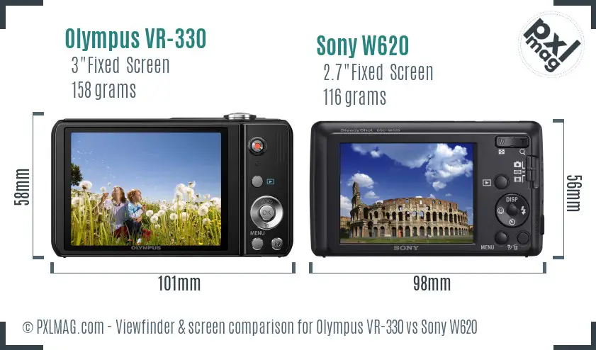 Olympus VR-330 vs Sony W620 Screen and Viewfinder comparison