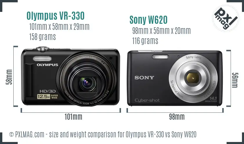 Olympus VR-330 vs Sony W620 size comparison