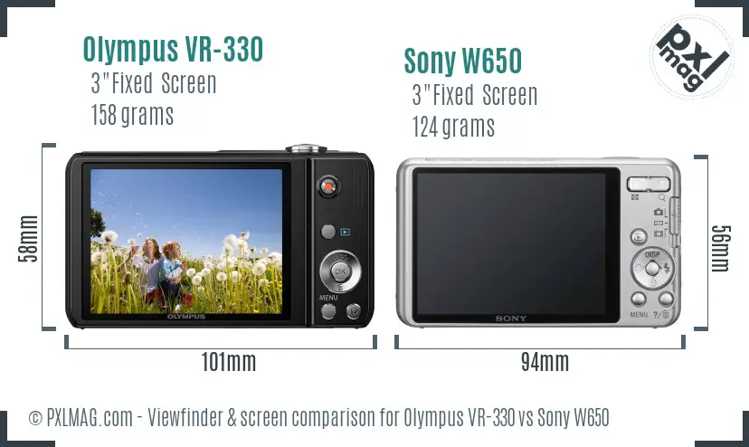 Olympus VR-330 vs Sony W650 Screen and Viewfinder comparison