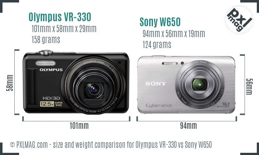 Olympus VR-330 vs Sony W650 size comparison