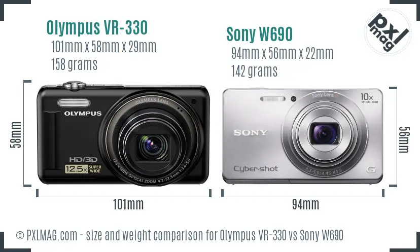Olympus VR-330 vs Sony W690 size comparison