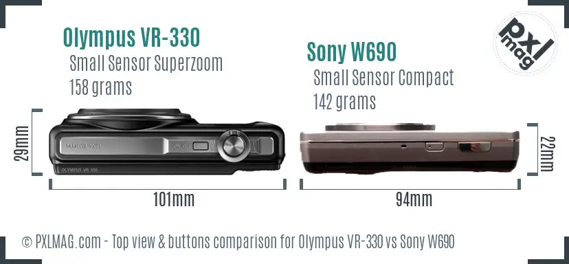 Olympus VR-330 vs Sony W690 top view buttons comparison