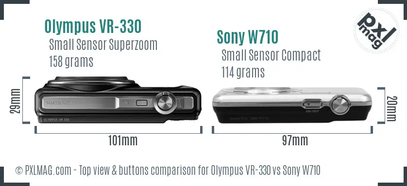 Olympus VR-330 vs Sony W710 top view buttons comparison