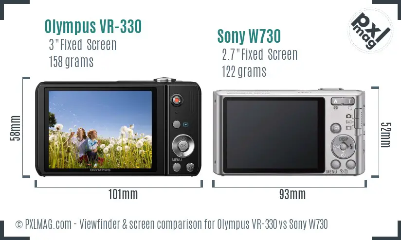 Olympus VR-330 vs Sony W730 Screen and Viewfinder comparison