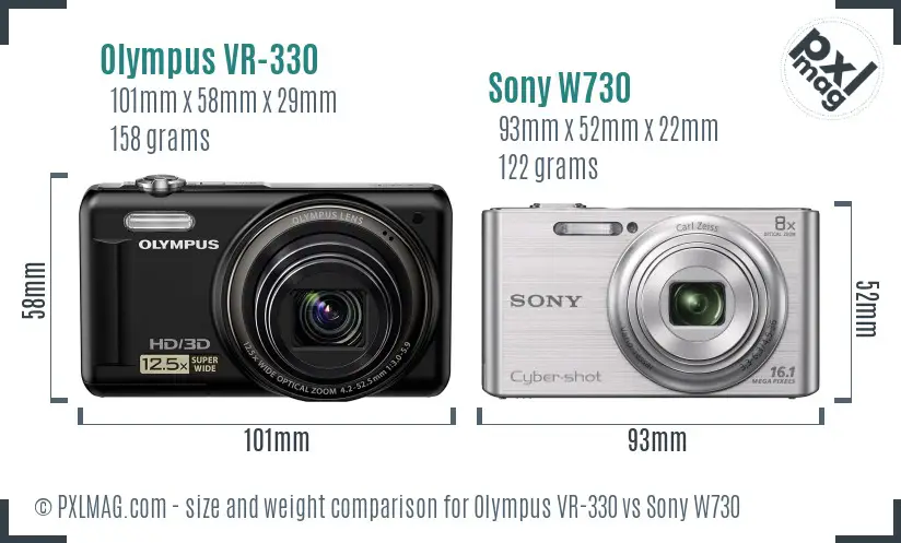 Olympus VR-330 vs Sony W730 size comparison