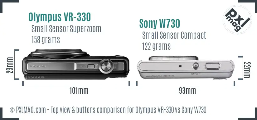 Olympus VR-330 vs Sony W730 top view buttons comparison