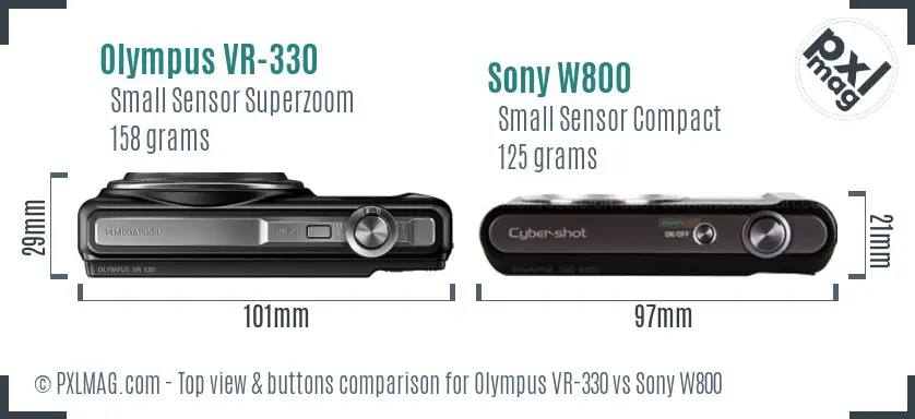 Olympus VR-330 vs Sony W800 top view buttons comparison