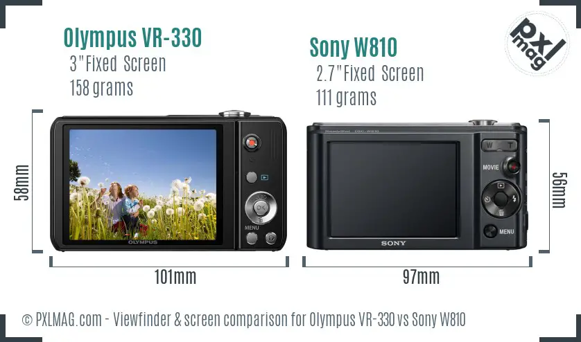 Olympus VR-330 vs Sony W810 Screen and Viewfinder comparison