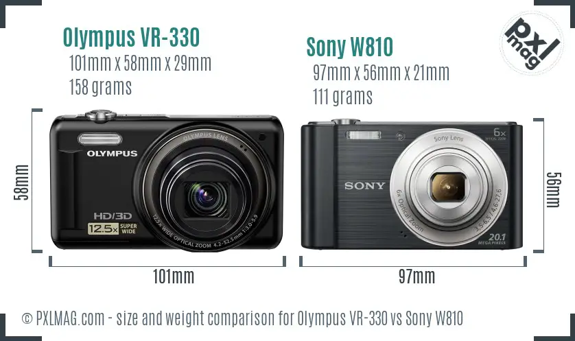 Olympus VR-330 vs Sony W810 size comparison