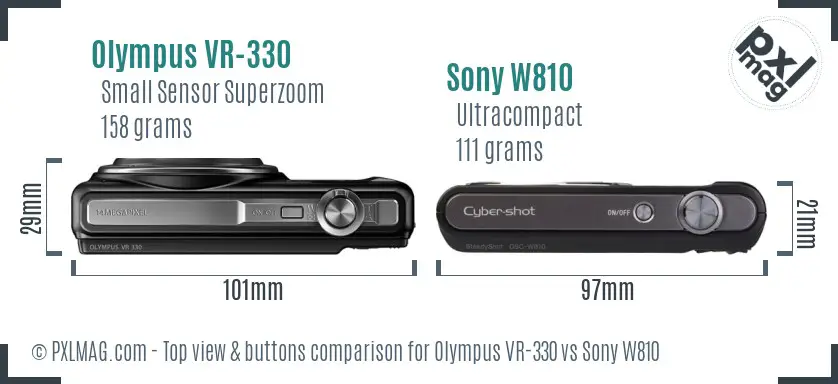 Olympus VR-330 vs Sony W810 top view buttons comparison