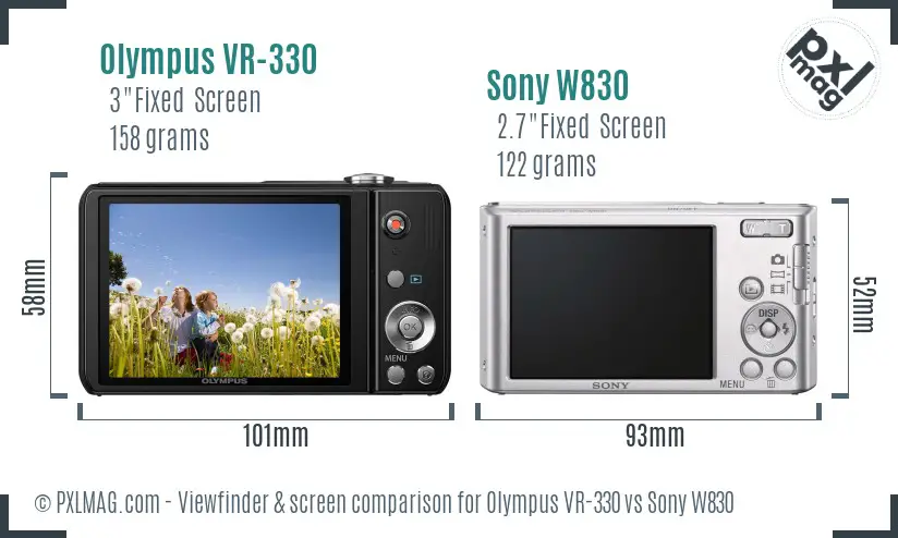 Olympus VR-330 vs Sony W830 Screen and Viewfinder comparison