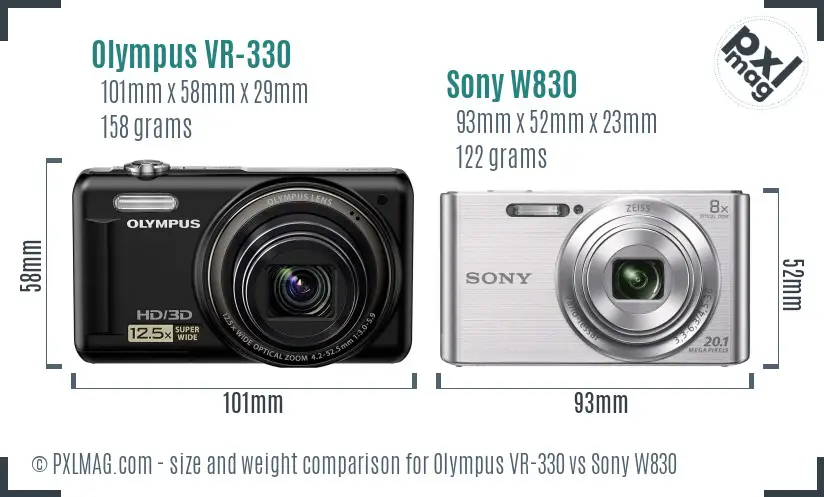 Olympus VR-330 vs Sony W830 size comparison