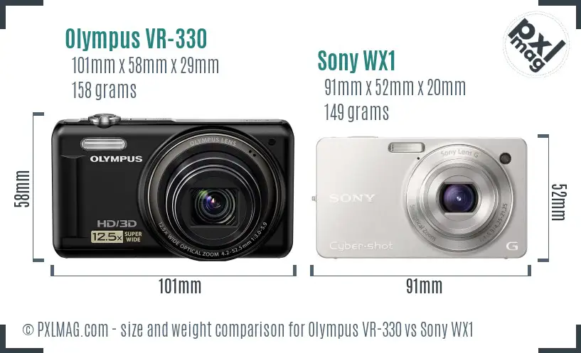 Olympus VR-330 vs Sony WX1 size comparison
