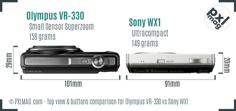 Olympus VR-330 vs Sony WX1 top view buttons comparison