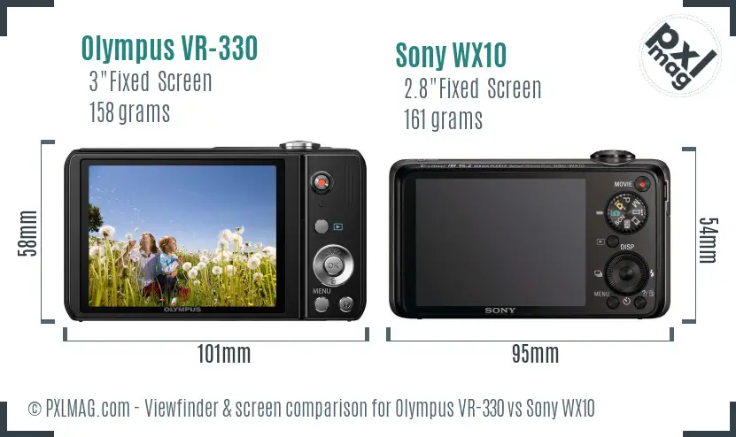Olympus VR-330 vs Sony WX10 Screen and Viewfinder comparison