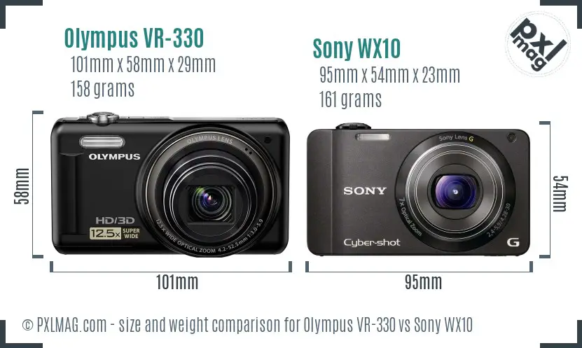 Olympus VR-330 vs Sony WX10 size comparison