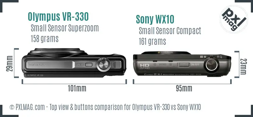 Olympus VR-330 vs Sony WX10 top view buttons comparison