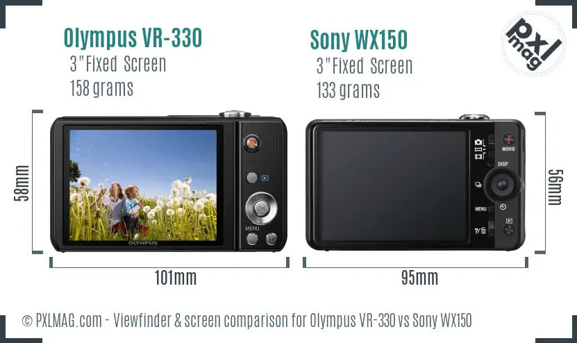 Olympus VR-330 vs Sony WX150 Screen and Viewfinder comparison