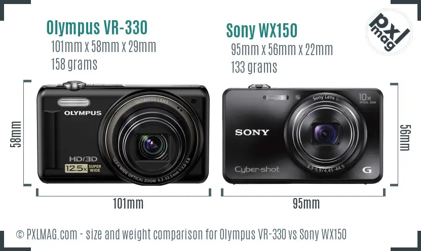 Olympus VR-330 vs Sony WX150 size comparison