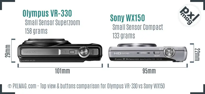 Olympus VR-330 vs Sony WX150 top view buttons comparison