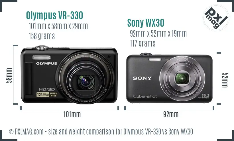 Olympus VR-330 vs Sony WX30 size comparison