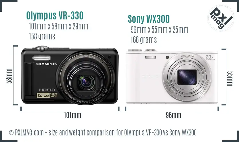 Olympus VR-330 vs Sony WX300 size comparison