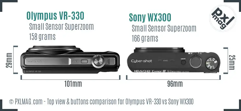 Olympus VR-330 vs Sony WX300 top view buttons comparison
