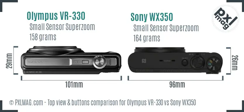 Olympus VR-330 vs Sony WX350 top view buttons comparison