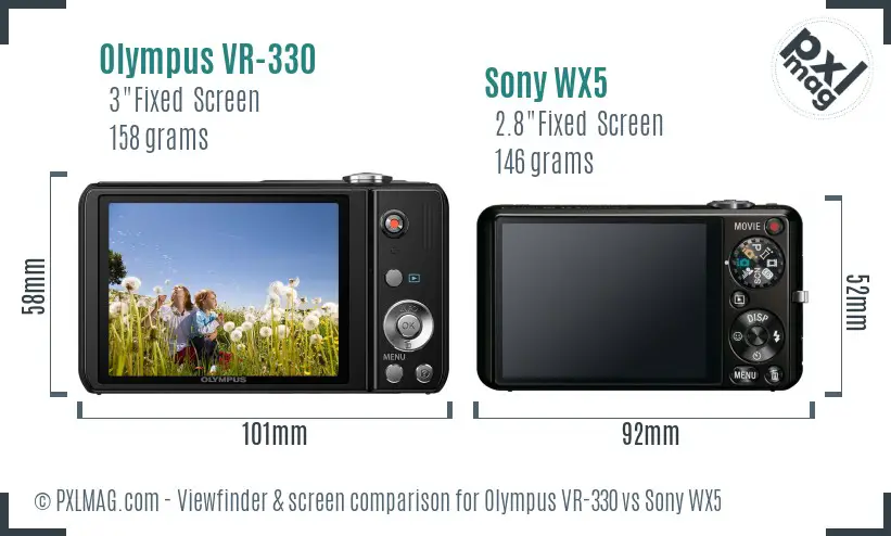 Olympus VR-330 vs Sony WX5 Screen and Viewfinder comparison