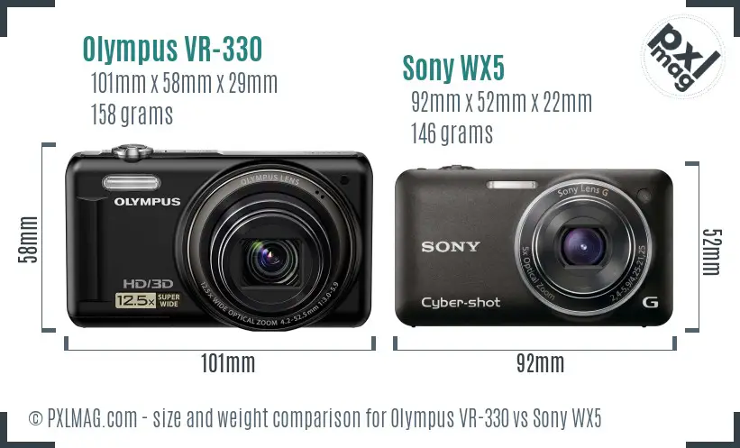 Olympus VR-330 vs Sony WX5 size comparison