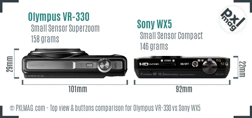 Olympus VR-330 vs Sony WX5 top view buttons comparison