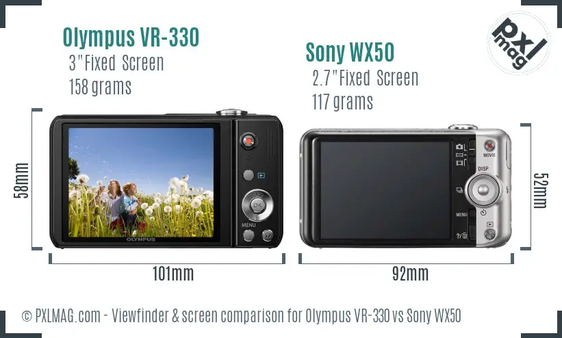Olympus VR-330 vs Sony WX50 Screen and Viewfinder comparison