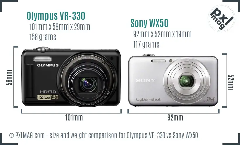 Olympus VR-330 vs Sony WX50 size comparison