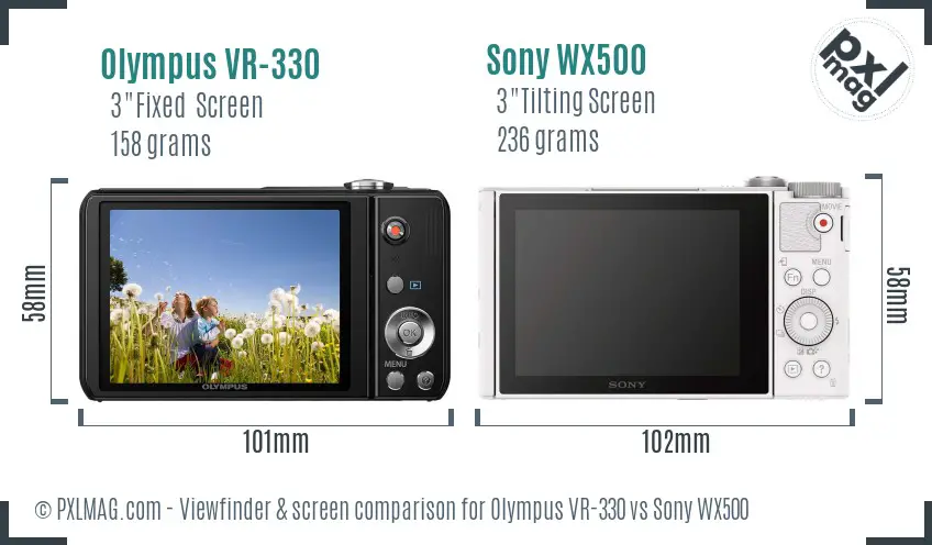 Olympus VR-330 vs Sony WX500 Screen and Viewfinder comparison